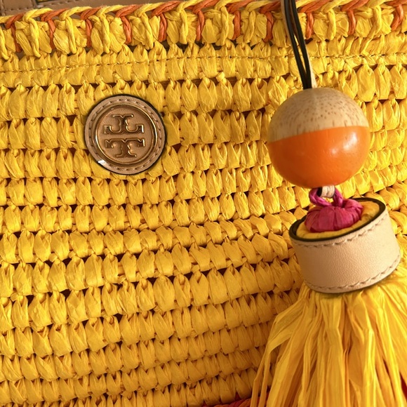 Tory Burch • Pink & Yellow Straw Beach Summer Bag Tote With Tassel - Picture 5 of 16